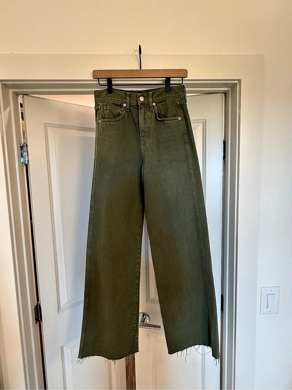 Veronica Beard Taylor High-Rise Wide-Leg Jeans Green
